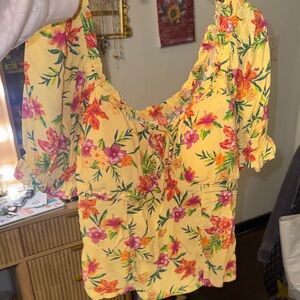 No Boundaries Yellow Floral Puff-Sleeve Blouse